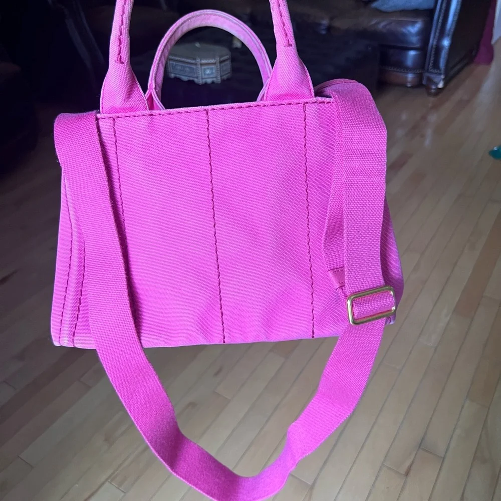 Prada Pink Canvas Canapa small Logo Tote Bag with strap